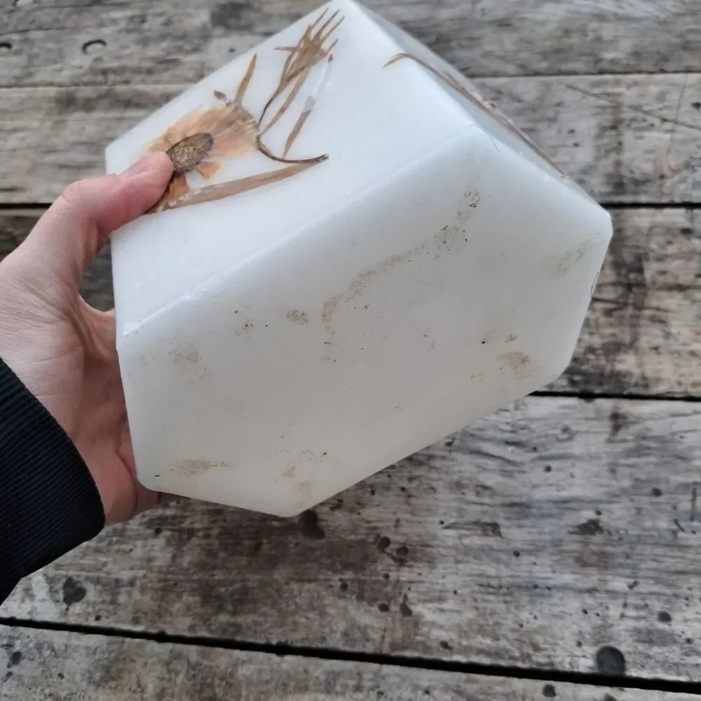Large Luminary Wax Votive Candle Floral Flower White Handmade